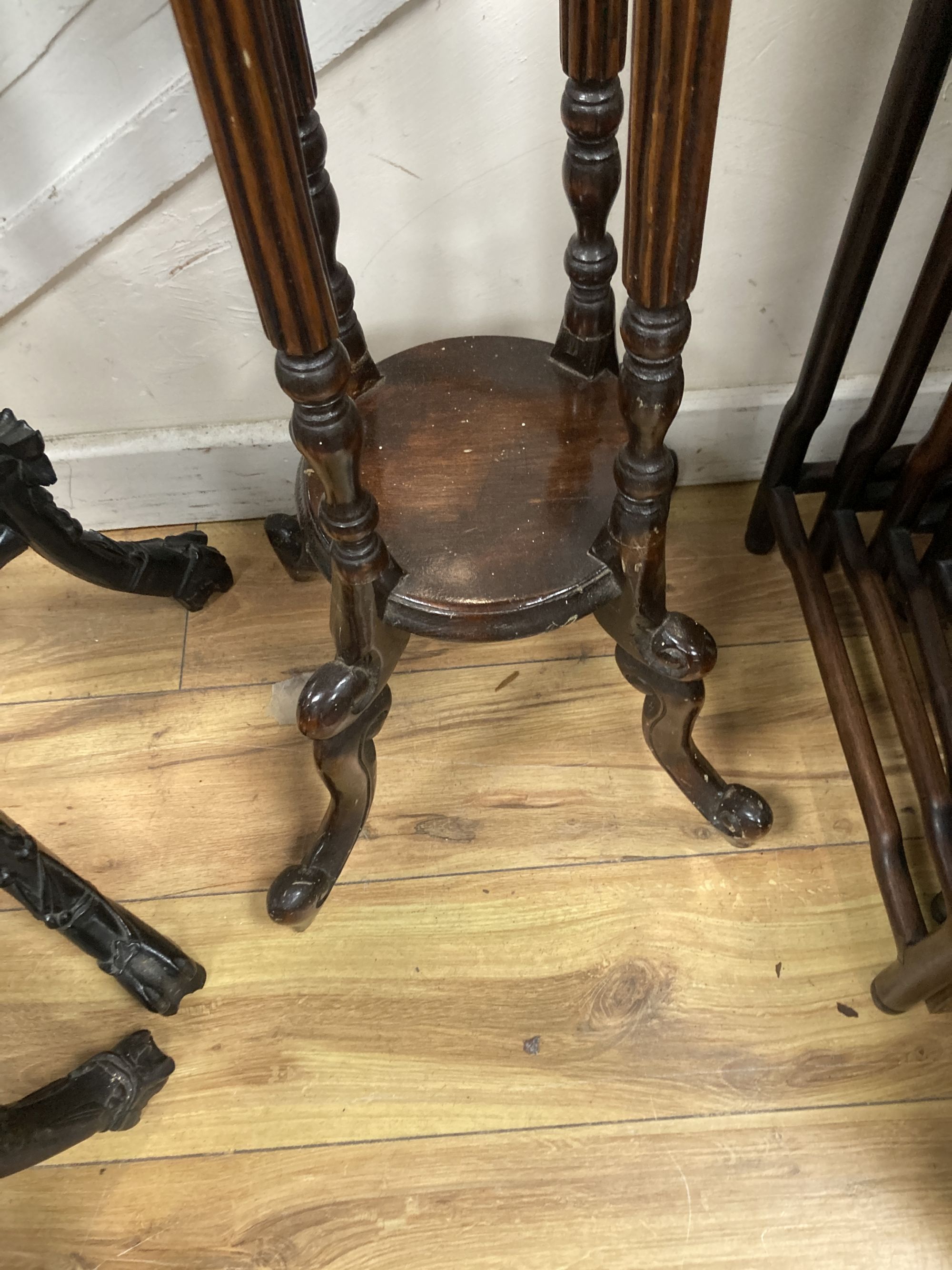 A mahogany two tier jardiniere stand, diameter 28cm height 100cm